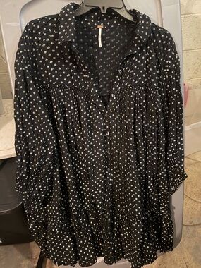 Free People Black Mini Dress with Cream Dot Print